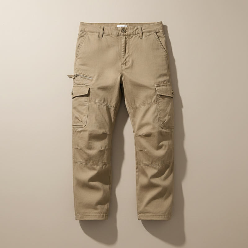 Beige cargo pants on a beige background