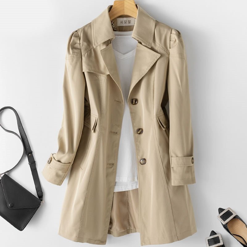 Lightweight Water-Repellent Classic Mid-Length Trench Coat
