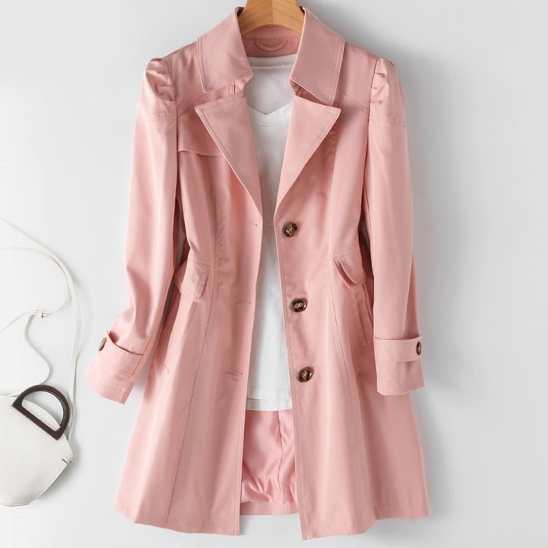 Lightweight Water-Repellent Classic Mid-Length Trench Coat