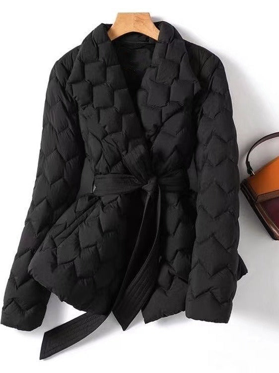 Tailored Fit Tie Belt Quilted Jacket