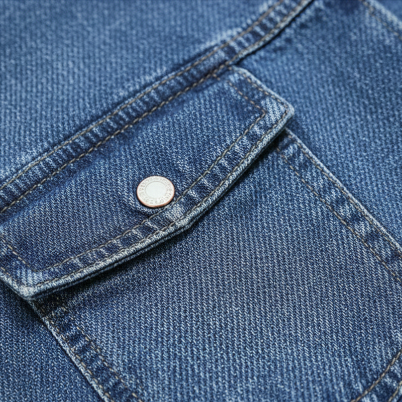 Close-up of a button on blue denim fabric